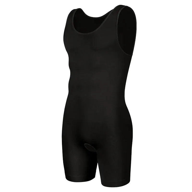 Men's full-body shapewear sleeveless bodysuit, black seamless compression underwear by Simples Market