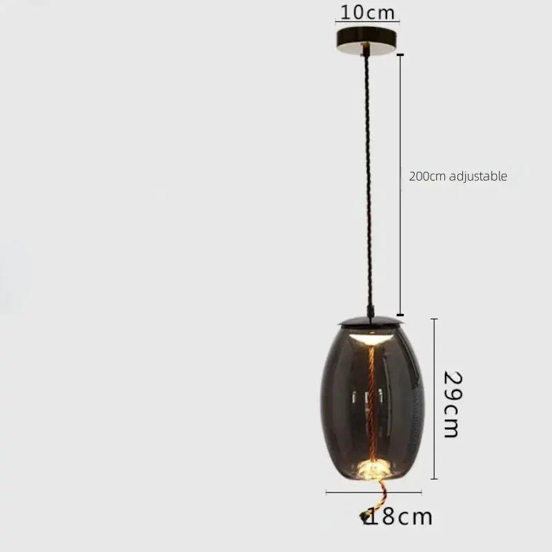 Pendant lamp blue glass with hemp rope, LED light, adjustable 200 cm, Simples Market