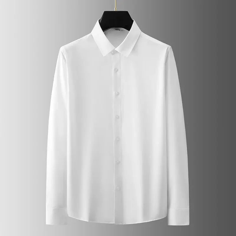 Men's white wrinkle-resistant dress shirt, long-sleeve, Simples Market solid color top