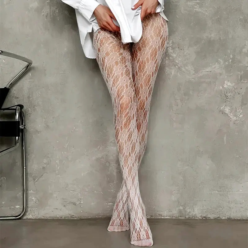 Kave High Elastic Hollowed Lace Fishnet Tights With Ultra Stretch Nylon And Reinforced Toe For Women