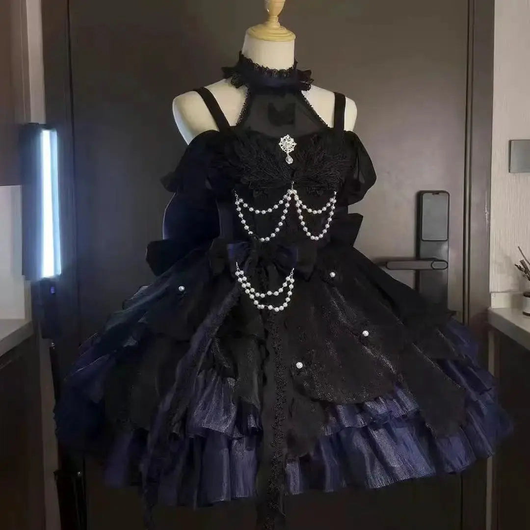 Gothic Y2K Sling Party Dress For Women Harajuku Retro Tulle Ruffles