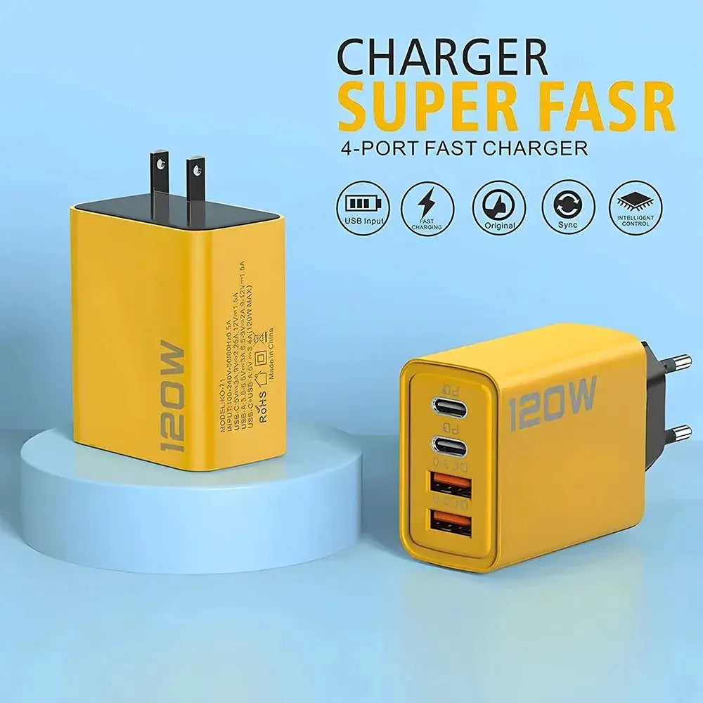 Four Port USB C PD Charger With Quick Charge 3.0 Type C Fast Charging For iPhone 16 15 Samsung Xiaomi Huawei