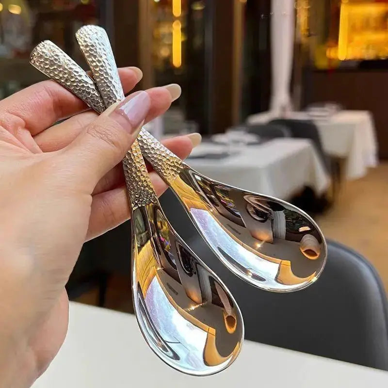 1 Piece Retro Hammered Stainless Steel Rice Spoon With High End Finish For Kitchen And Dining Use