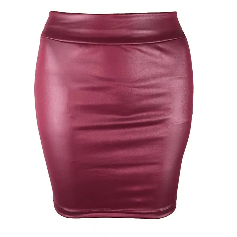 Leather matte PU mini skirt, burgundy, high-waisted, Simples Market