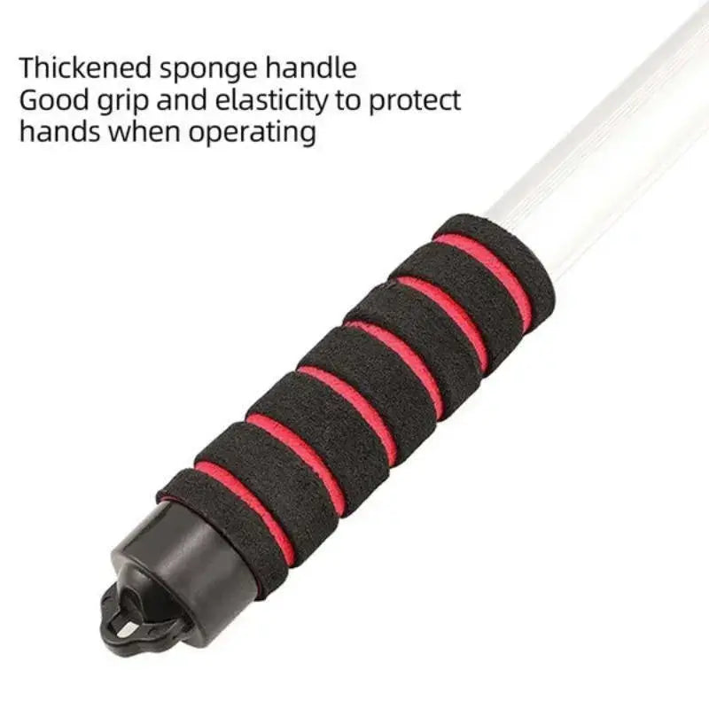 Extendable aluminum snow brush ice scraper car windshield with thick black sponge grip and red bands by Simples Market