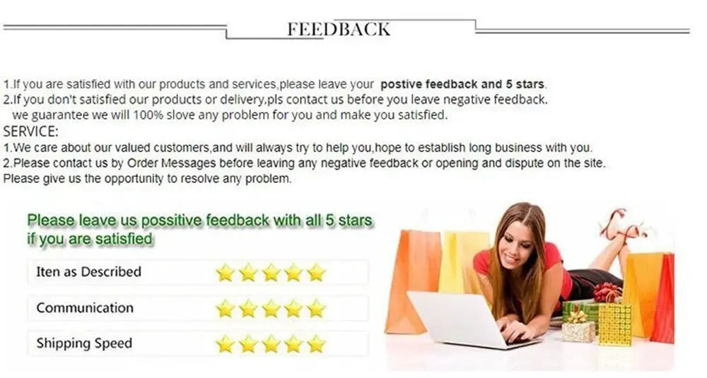 Summer Korean denim shorts by Simples Market feedback page; 5-star ratings and a woman with shopping bags and a laptop.