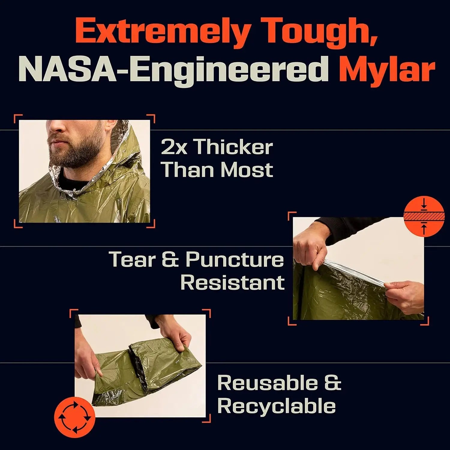 Emergency Waterproof Poncho With Aluminum Film Disposable Thermal Blanket For Camping Survival Gear And Rain Protection