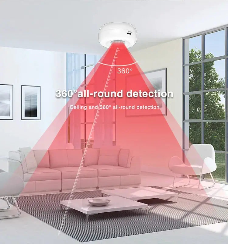 Simples Market Tuya WiFi PIR motion sensor, white ceiling-mounted security alarm with 360° detection