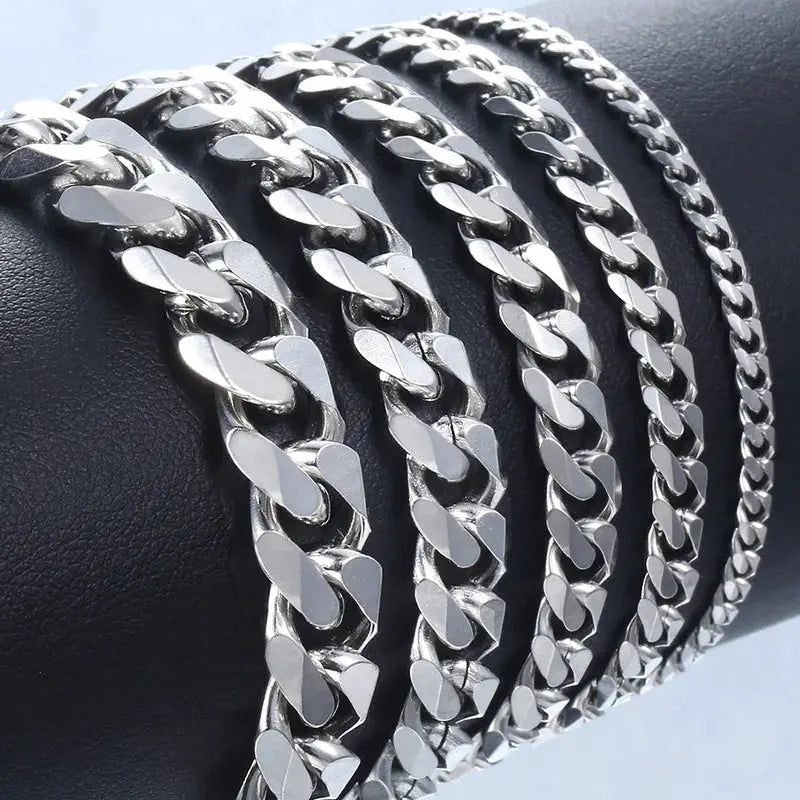 Stainless Steel Cuban Chain Bracelet For Men And Women 3mm 5mm 7mm 9mm Wide Durable Jewelry Gift