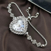 LuxeTime Heart Shaped Diamond Studded Flower Watch With Ribbon Strap Adjustable Bracelet For Women