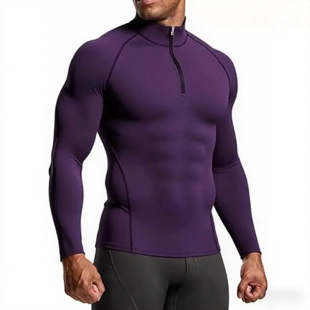 Men's purple long-sleeve compression gym shirt with half-zip by Simples Market