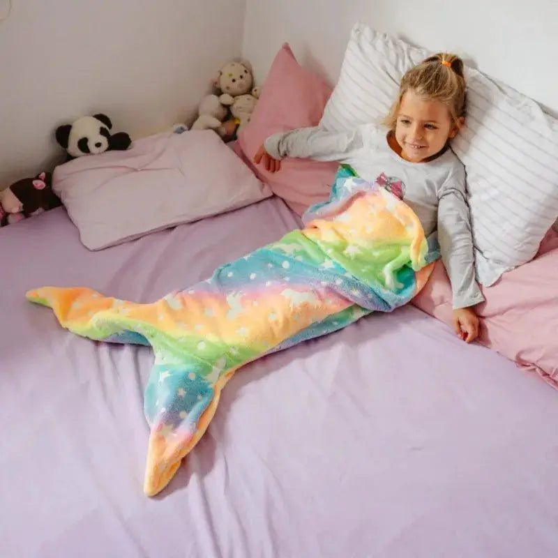 Night Glow Mermaid Tail Blanket For Kids Soft Flannel Fleece Wearable Companion Blanket All Seasons