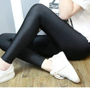 Women Shiny Black Leggings with high waist, stretchy soft fabric by Simples Market