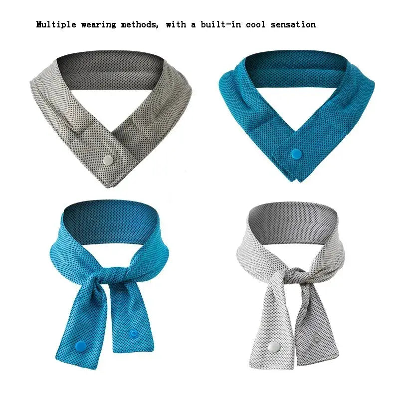 Cooling ice scarf four-pack in blue and gray mesh, Simples Market sweat-wicking headscarf set