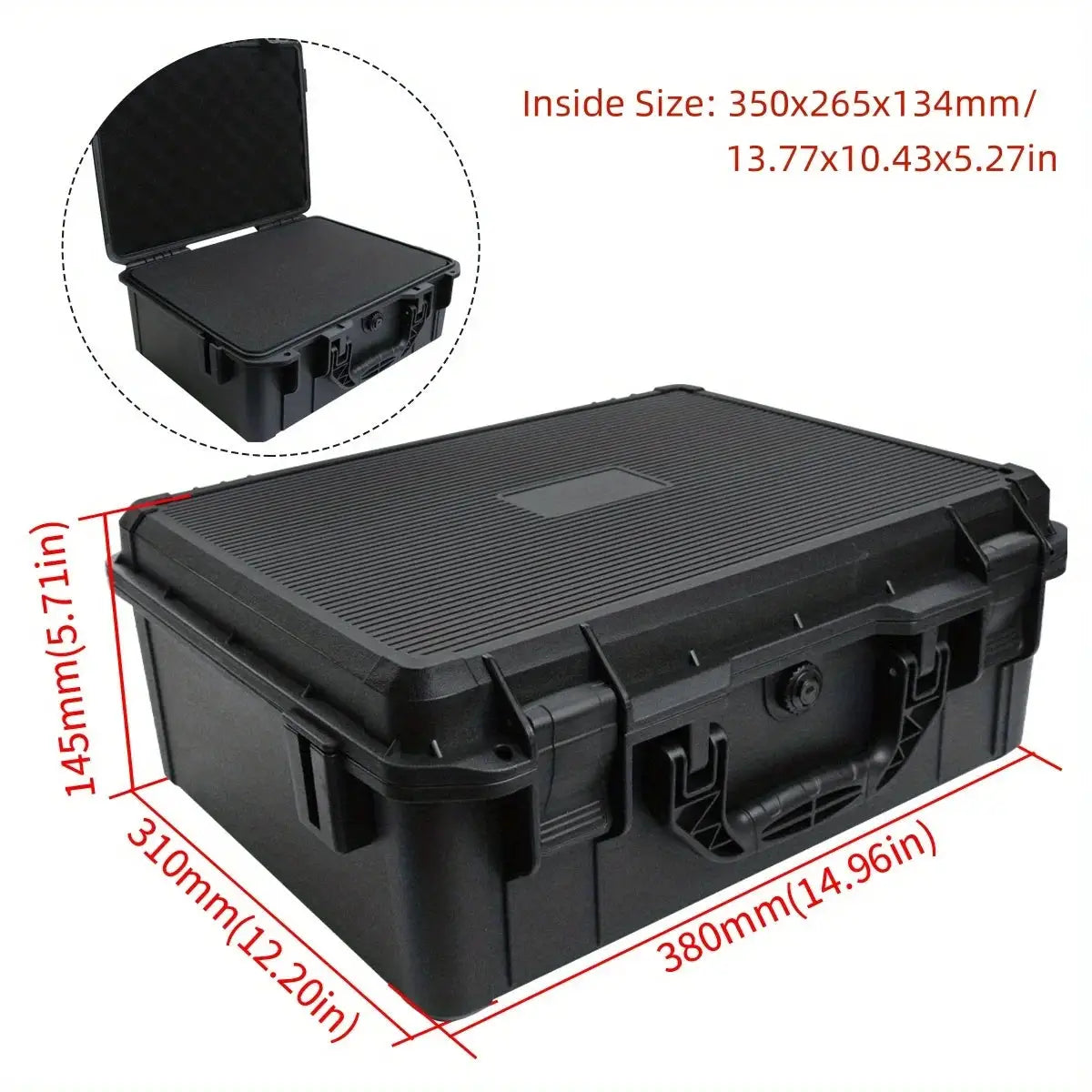 Hard shell tool storage case black by Simples Market with foam padding for tools and instruments; shockproof, waterproof