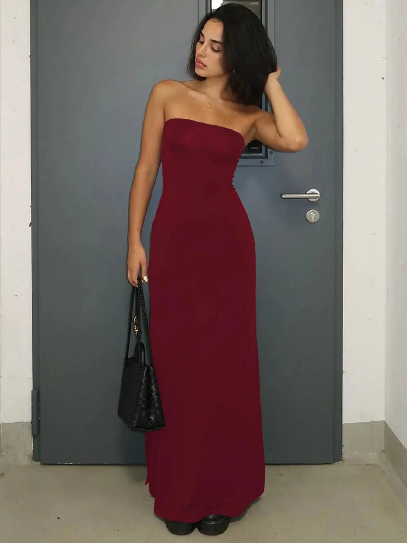 Black Strapless Bodycon Maxi Dress For Elegant Evening Wear Fall Winter 2024 Prom