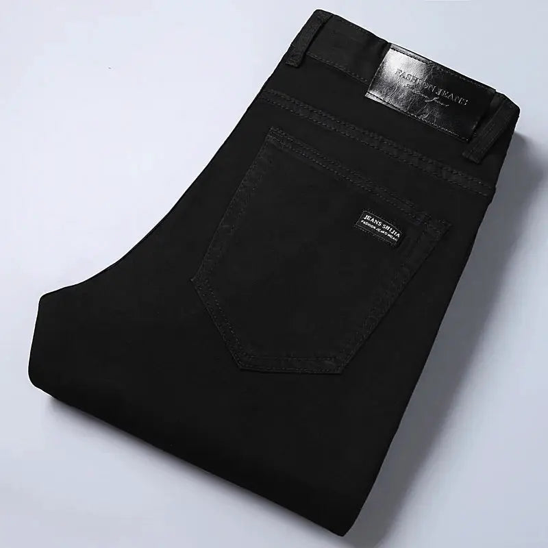 Wthinlee men's black denim jeans, straight-leg fit with back pocket detail; Simples Market.