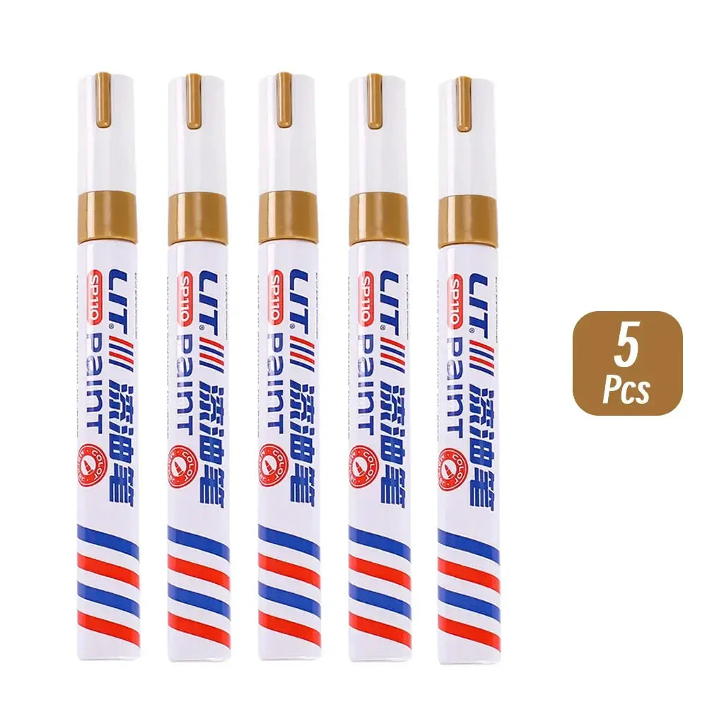 5 pcs white permanent paint markers with 3mm tips and gold caps