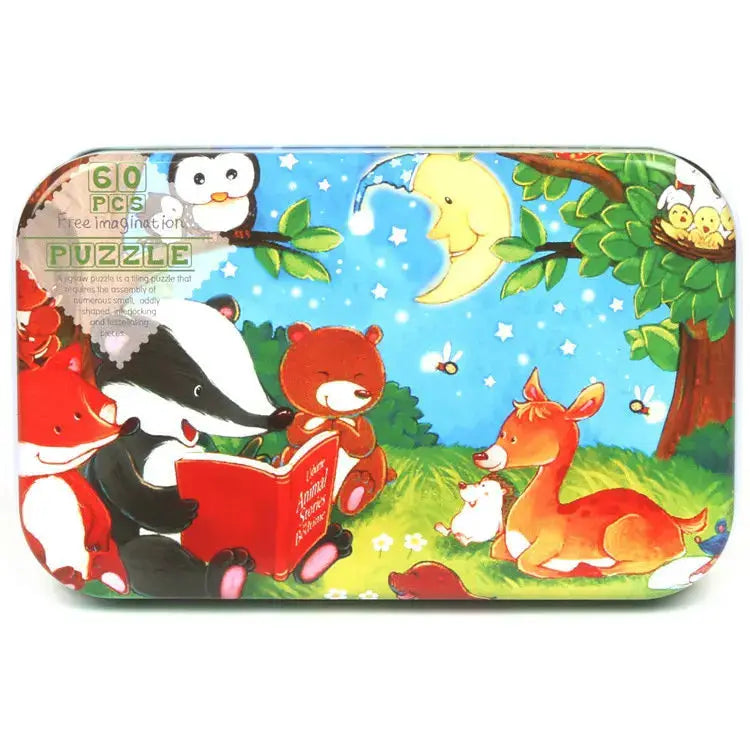 Wooden Puzzle Toys 60 Pieces For Children Cartoon Vehicles And Animals Educational Baby Learning Gift