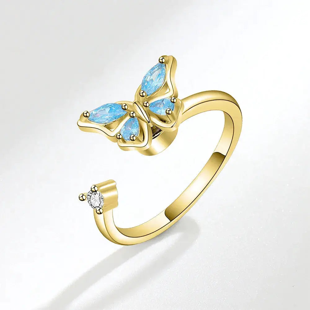 SMJEL Fidget Spinner Ring for Women Crystal Flower Eye Butterfly Animal Motifs Stress Relief Wedding Jewelry