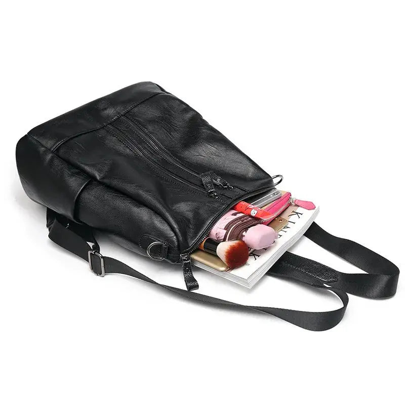 Women soft leather backpack, black, large-capacity multifunctional college bag by Simples Market