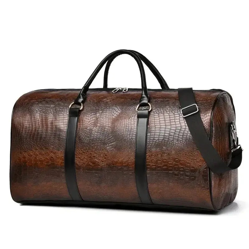 Duffel bag large-capacity crocodile-textured leather travel bag, brown, by Simples Market