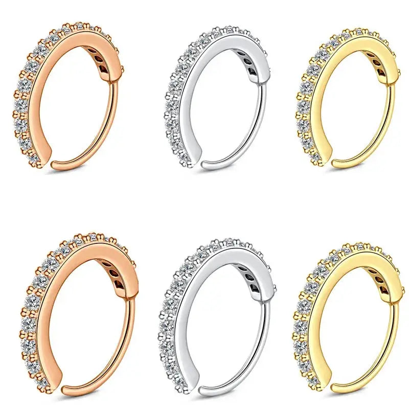 Cubic Zirconia Fake Nose Ring For Women Stainless Steel Round Cartilage Tragus Helix Ear Piercing Body Jewelry