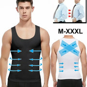 Men's slimming body shaper compression shirt in black and white by Simples Market; abdominal back support, sizes M-XXXL