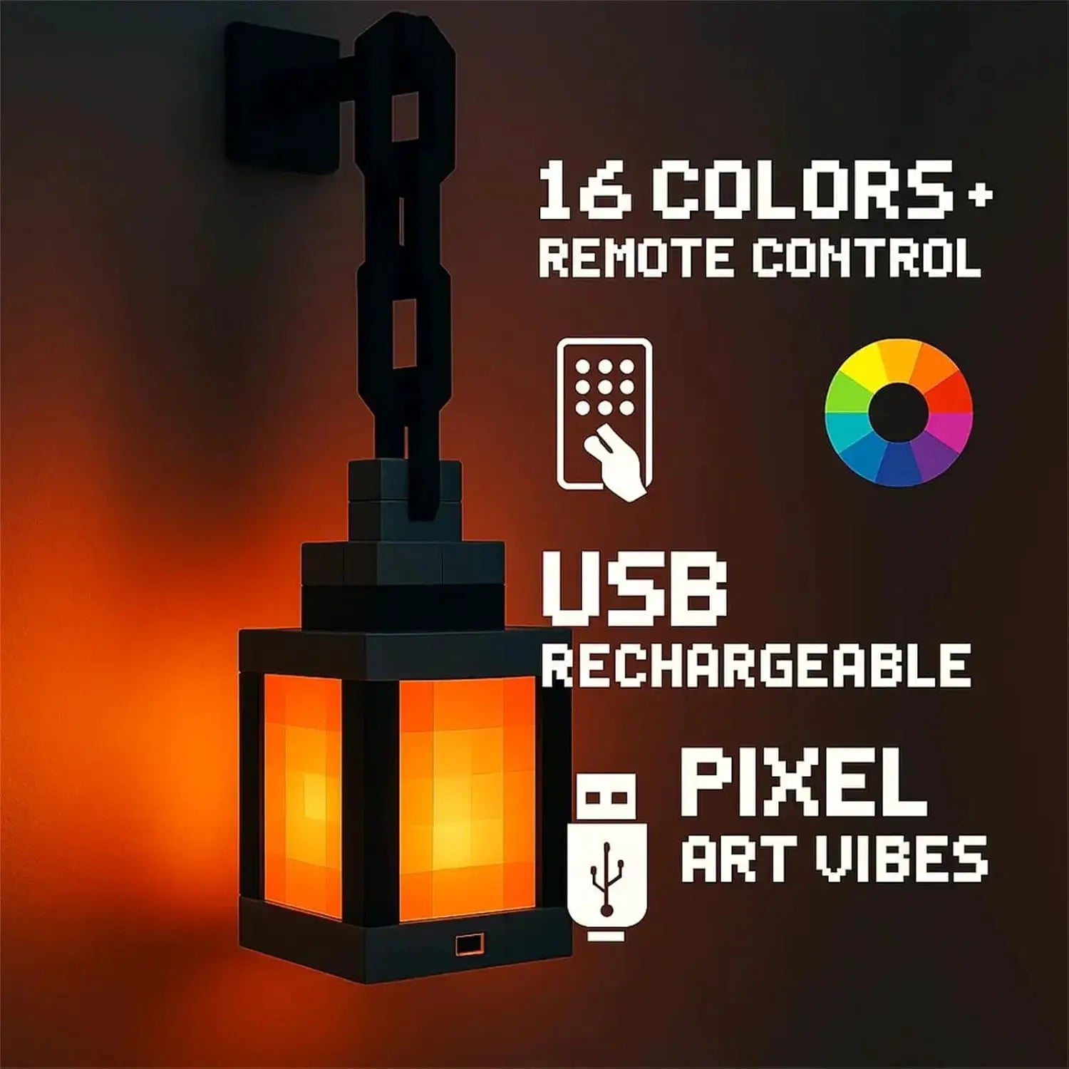 LumaPixel Pixel Style Night Light Portable Lantern 16 Colors Remote Control For Tabletop Decor