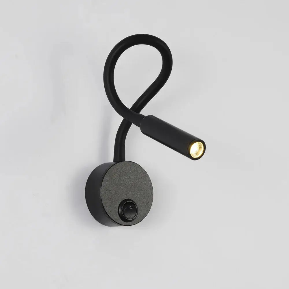 Black LED flexible hose wall lamp with gooseneck and on/off switch
