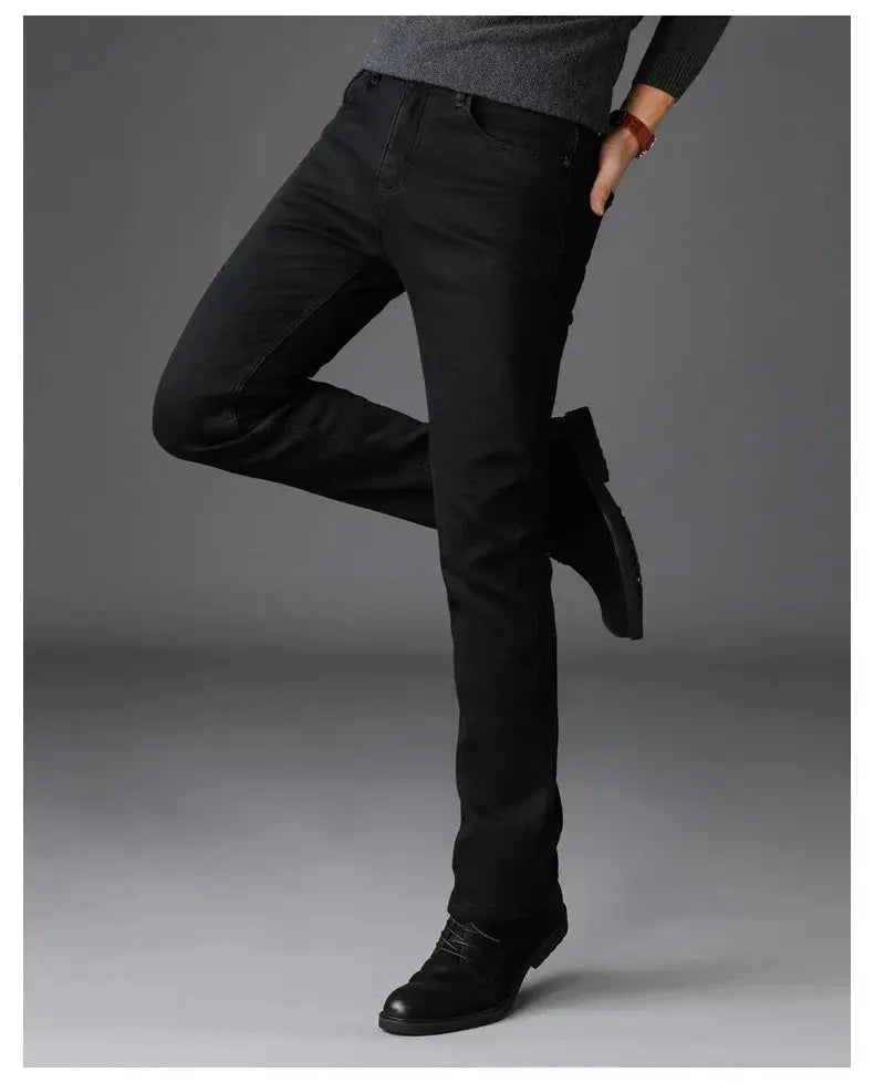 Men's black denim jeans by Simples Market with soft-stretch biker style