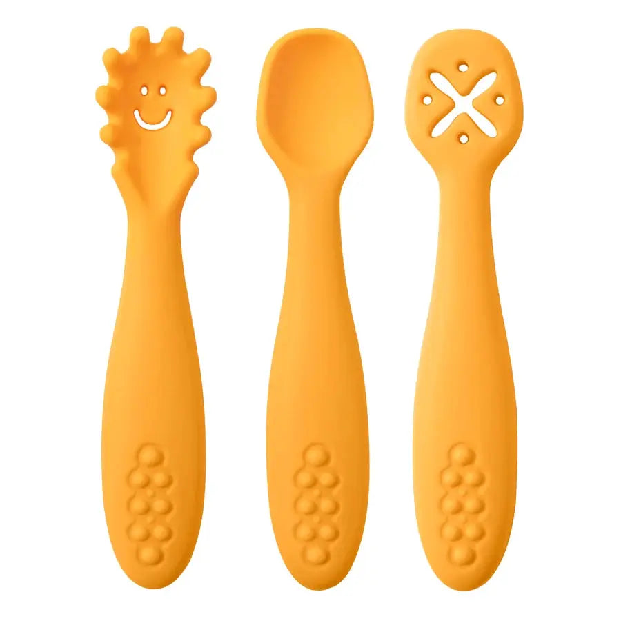 3 Piece Silicone Spoon and Fork Baby Utensils Set for Feeding Learn to Eat Training Soft Cutlery Children Tableware