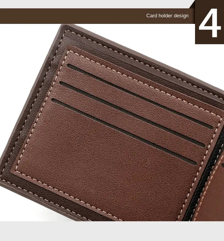 Brown PU leather men's wallet with three card slots and a compact money pouch.