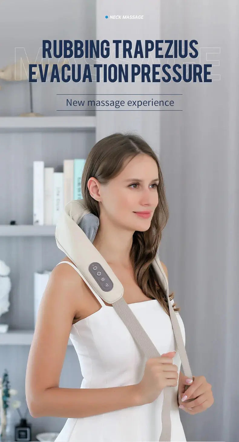 Foreverlily 26W wireless neck and shoulder massager shawl in beige with built-in control panel