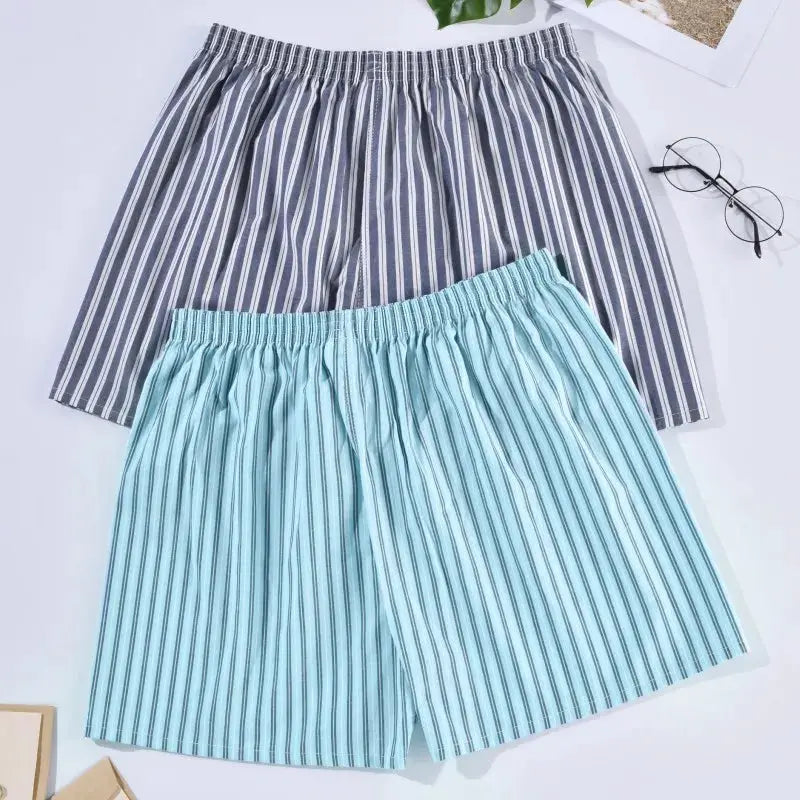 Men's cotton striped sleep shorts 2-pack, navy and light blue, Simples Market