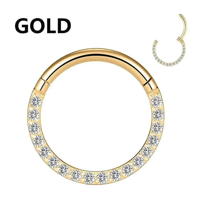 Stainless Steel Hinged Segment Hoop With CZ Stones Nose Ring Nipple Ear Cartilage Tragus Helix Lip Piercing Jewelry