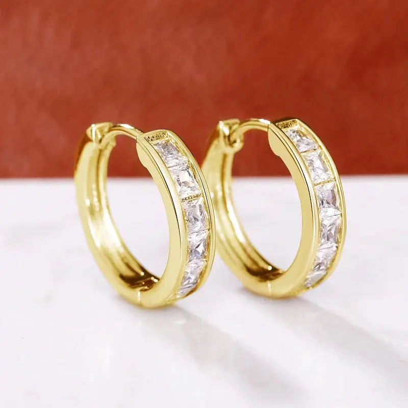 Huitan Classic Design Women Hoop Earrings With Princess Square CZ Cubic Zirconia Elegant And Versatile Jewelry