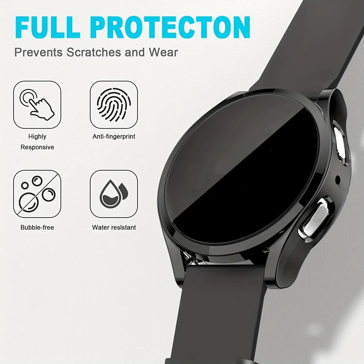 Samsung Galaxy Watch matte hard PC case with tempered glass screen protector, Simples Market, 40mm/44mm.