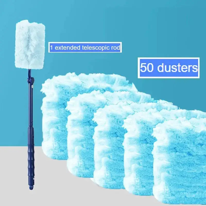Extended pole dust collector by Simples Market with 50 blue microfiber dusters