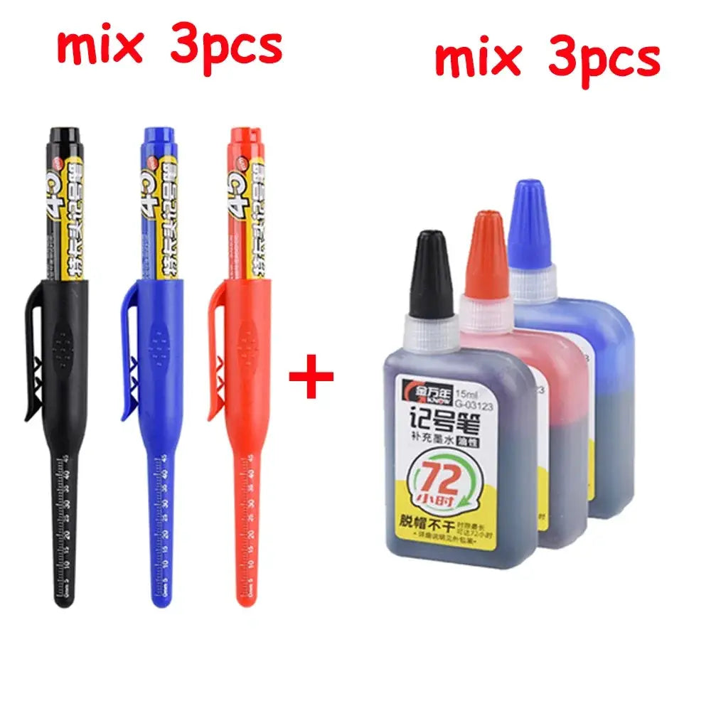45mm Waterproof Long Head Marker Pen for Deep Hole Marking Tile Carpentry Woodworking Multi Purpose Ink Black Blue Red