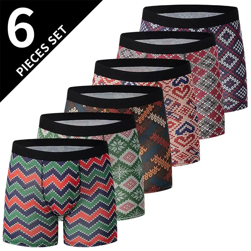 6-pack men's patterned boxer shorts in multicolor zigzag knit designs