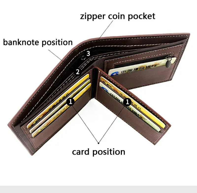 Simples Market brown PU leather short men's wallet with zipper coin pocket and slim card slots