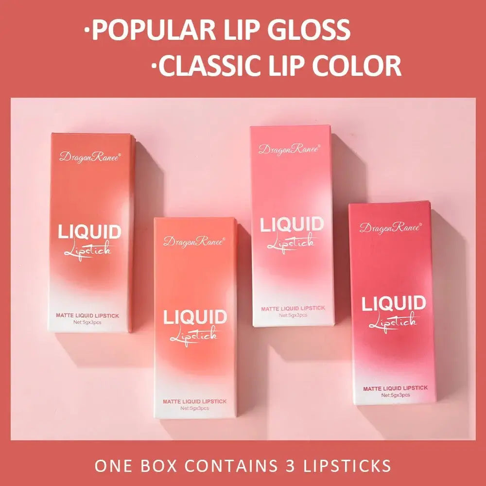 Korean Beauty 3 Piece Liquid Lipstick Set Long Lasting Matte Waterproof Formula Collection