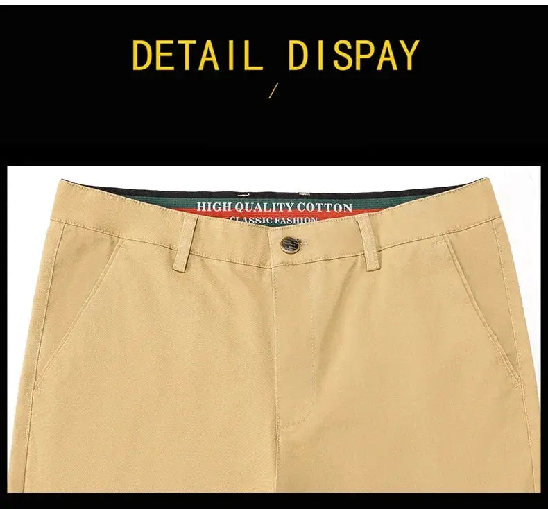 Simples Market khaki cotton men's casual pants, slim straight business trousers with belt loops.