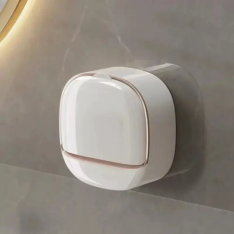 Waterproof Soap Box for Shower by Simples Market; white plastic with rose-gold trim, wall-mounted
