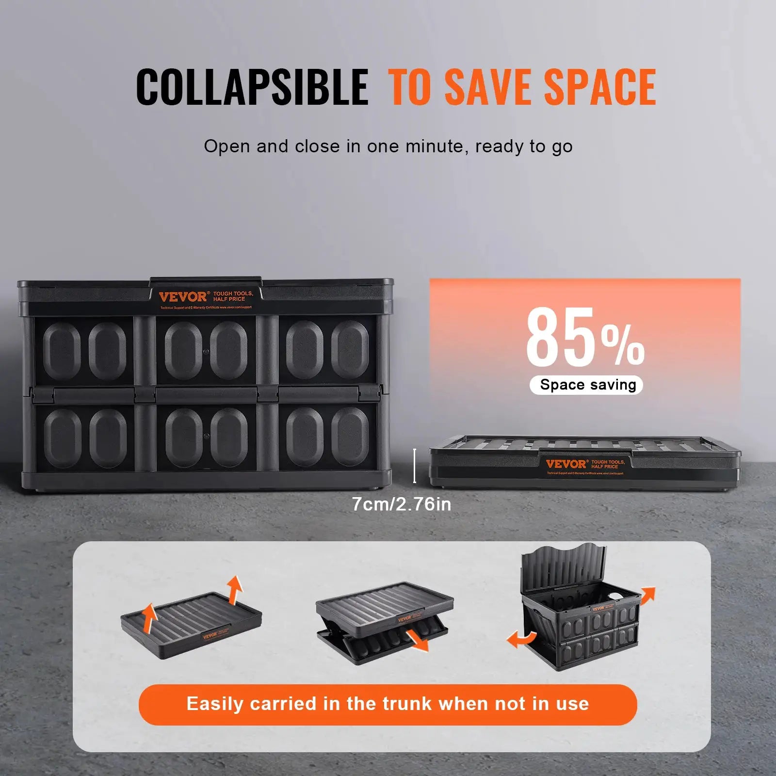 SucceBuy Set of 3 Collapsible Storage Bins 45L 65L Folding Stackable Crates with Lids for Clothes Home Garage