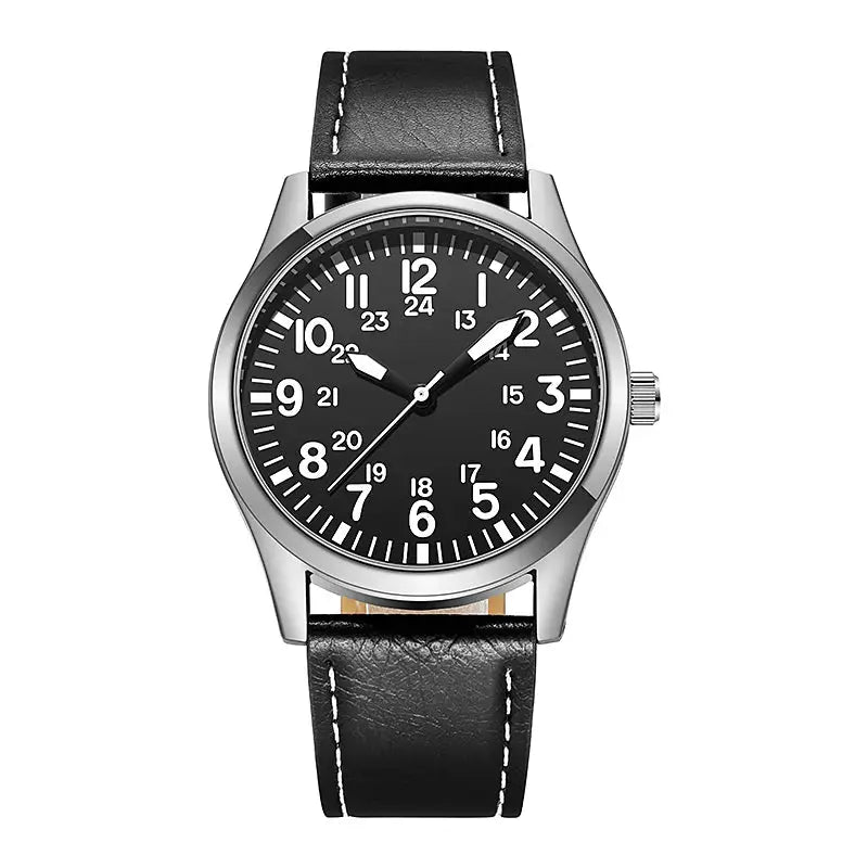 Aviator Works Pilot Collection Watch With Easy Reading 24H Display And Japanese Quartz Movement Luminous Dial 41mm Case