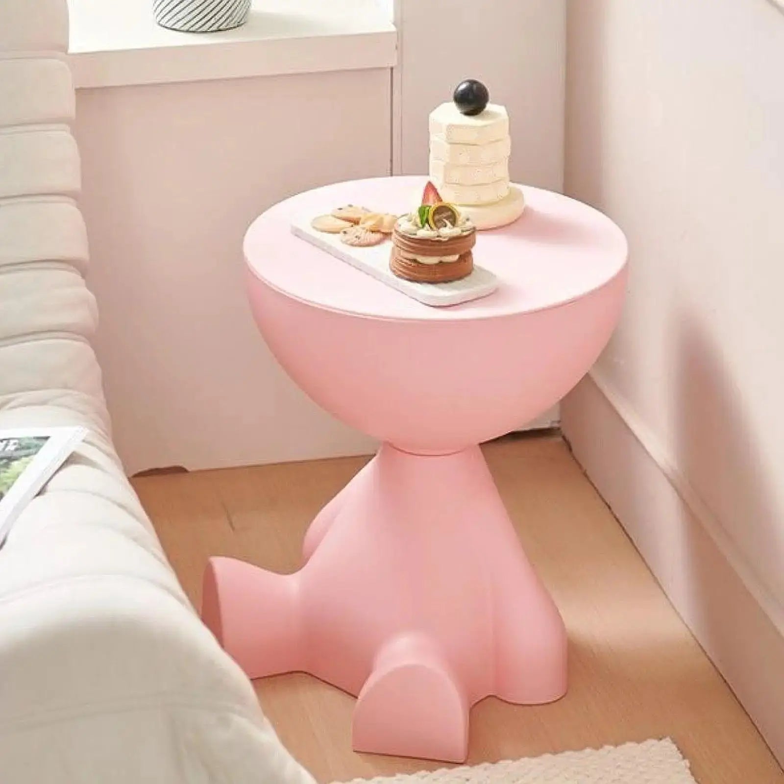 Bear Shaped End Table With Flat Head Figurine Movable Mini Side Table For Living Room Bedroom Balcony Small Apartment