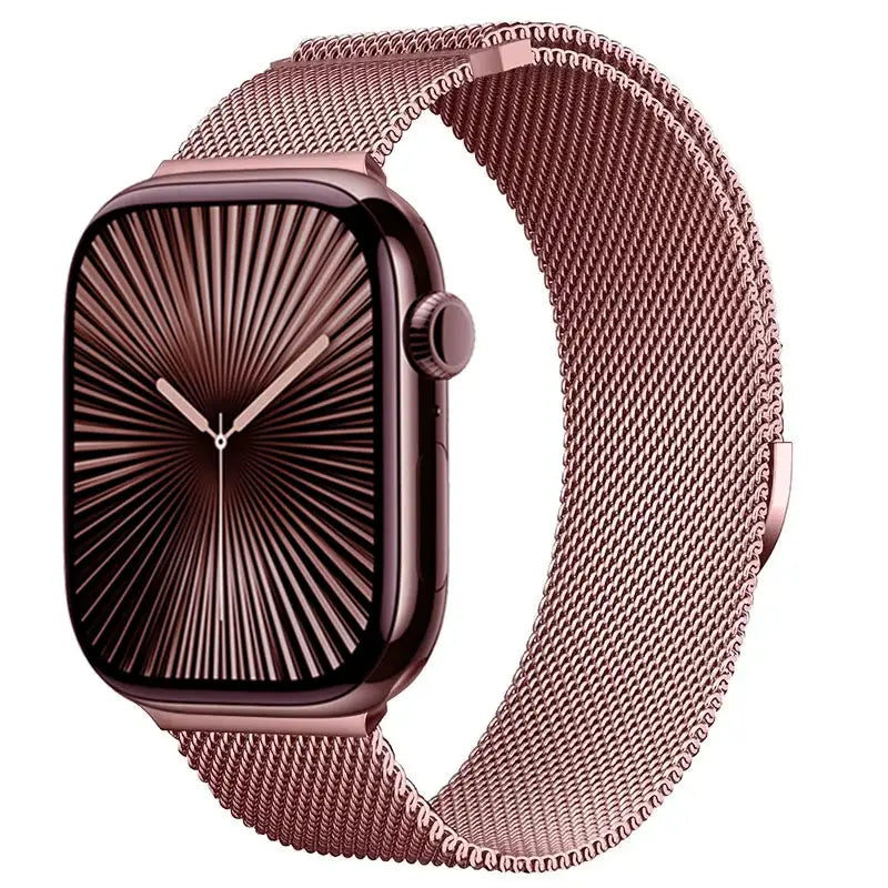 Metal Milanese Apple Watch strap rose gold magnetic bracelet by Simples Market compatible with 40–49mm models