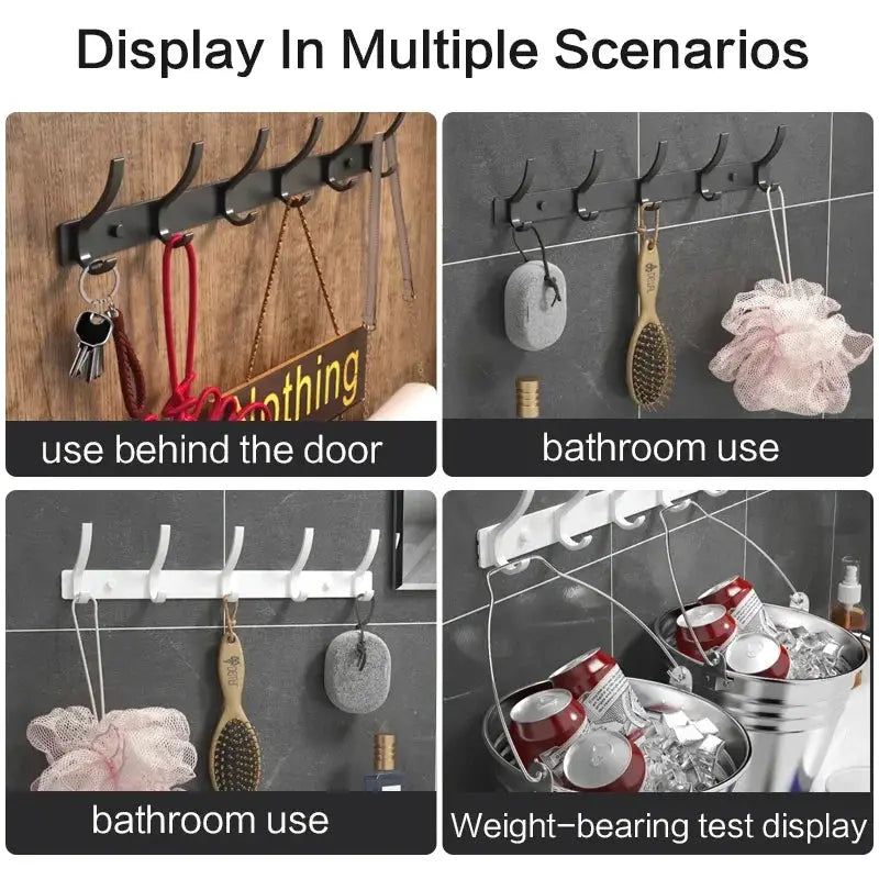 Black White Folding Robe Hooks Aluminum Wall Rack for Bathroom